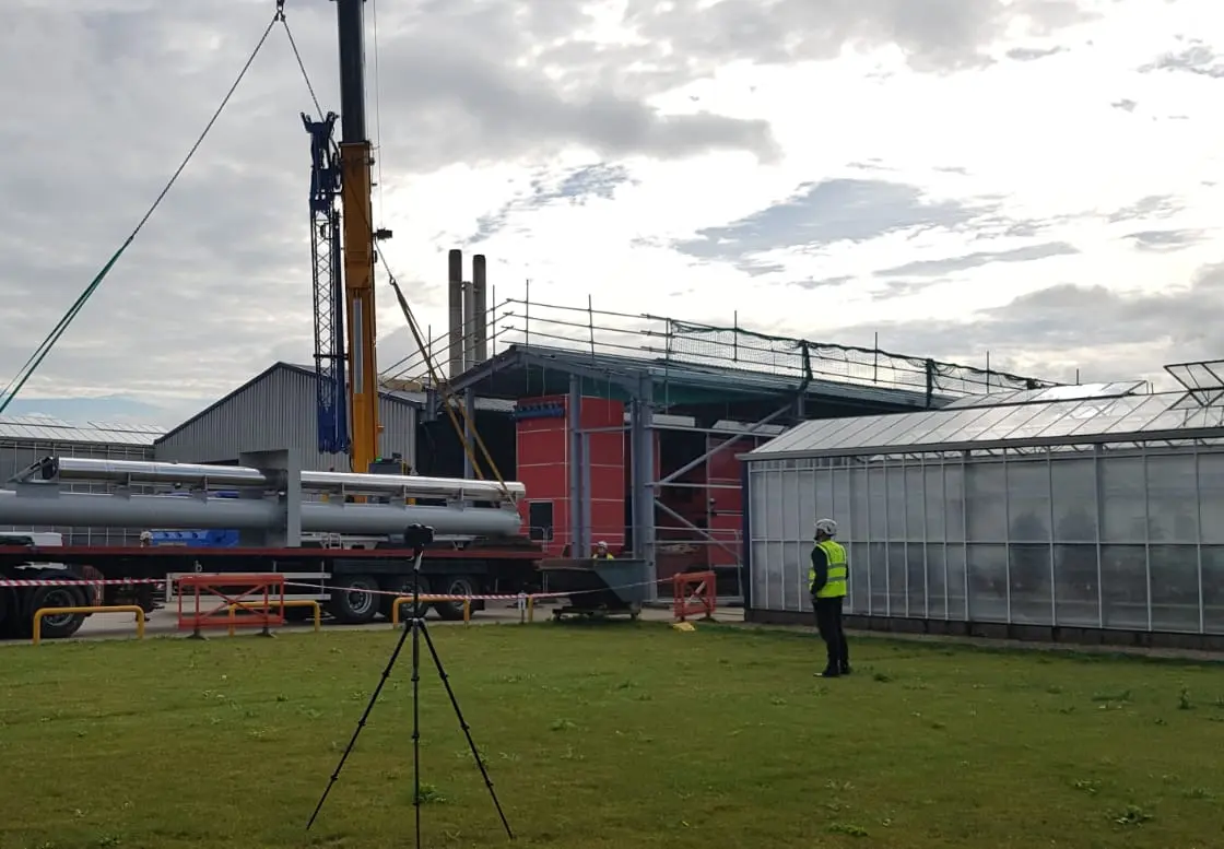 Crane lifting a flue section into place at Wisbech